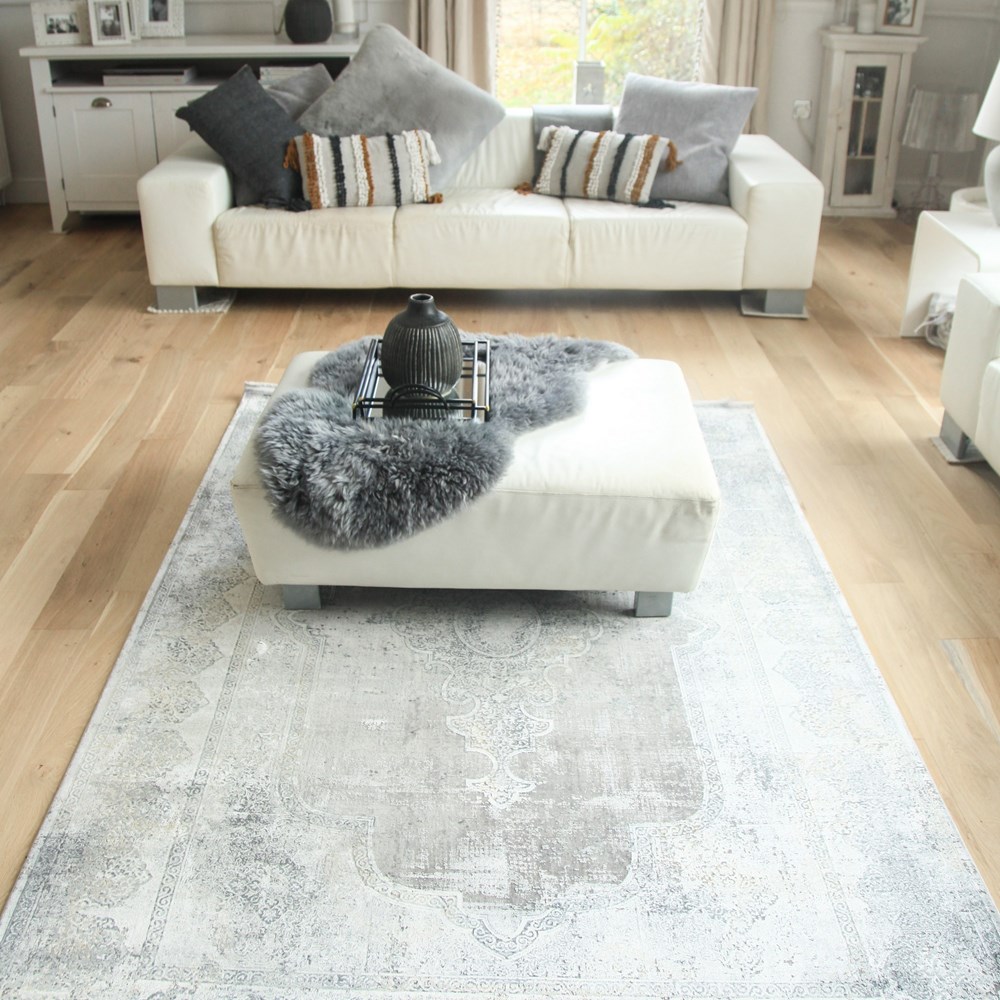 Luxury Toros Medallion Rug In Frost Grey